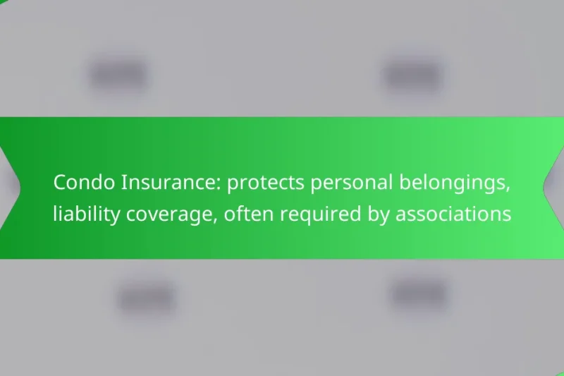 Condo Insurance: protects personal belongings, liability coverage, often required by associations
