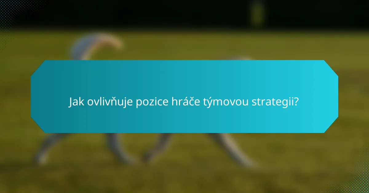 Jak ovlivňuje pozice hráče týmovou strategii?